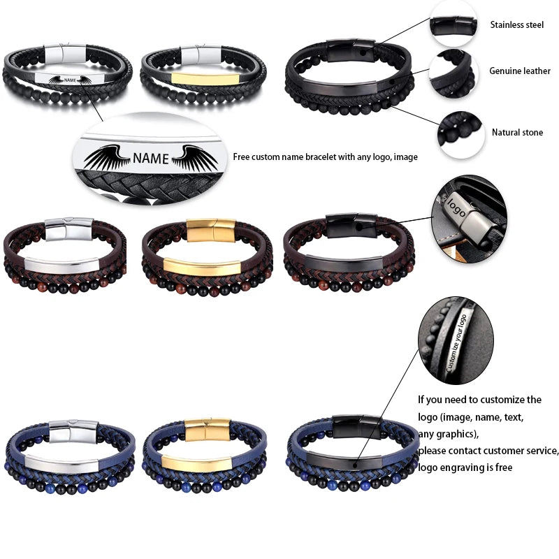 2020 Bohemian Charm Bracelet Bangle Leather Beaded Mens Chakra Tiger Eye Bracelet For Men Women Stainless Accessories Braclet
