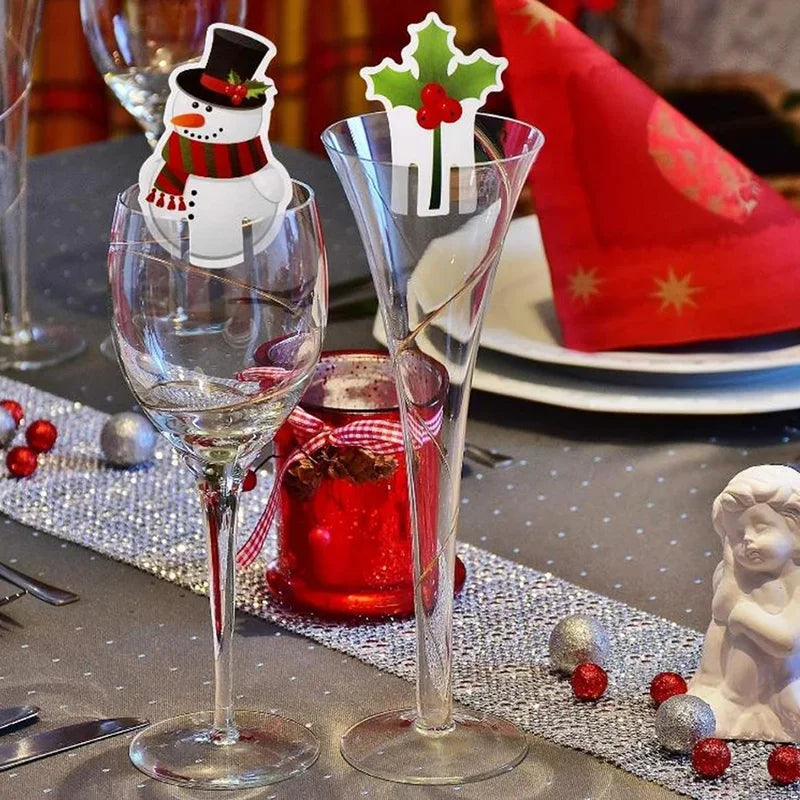 10pc/set Wine Cup Card Christmas Decor Santa Hat Glass Decor Xmas Tree Snowman Home Decoration Decor 2024 New Year Accessories