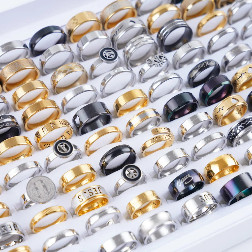 20Pcs Fashion Classic Smooth Hollow Stripe Punk Spike Stainless Steel Rings for Men Women Jewelry Party Gifts Mix Size Styles