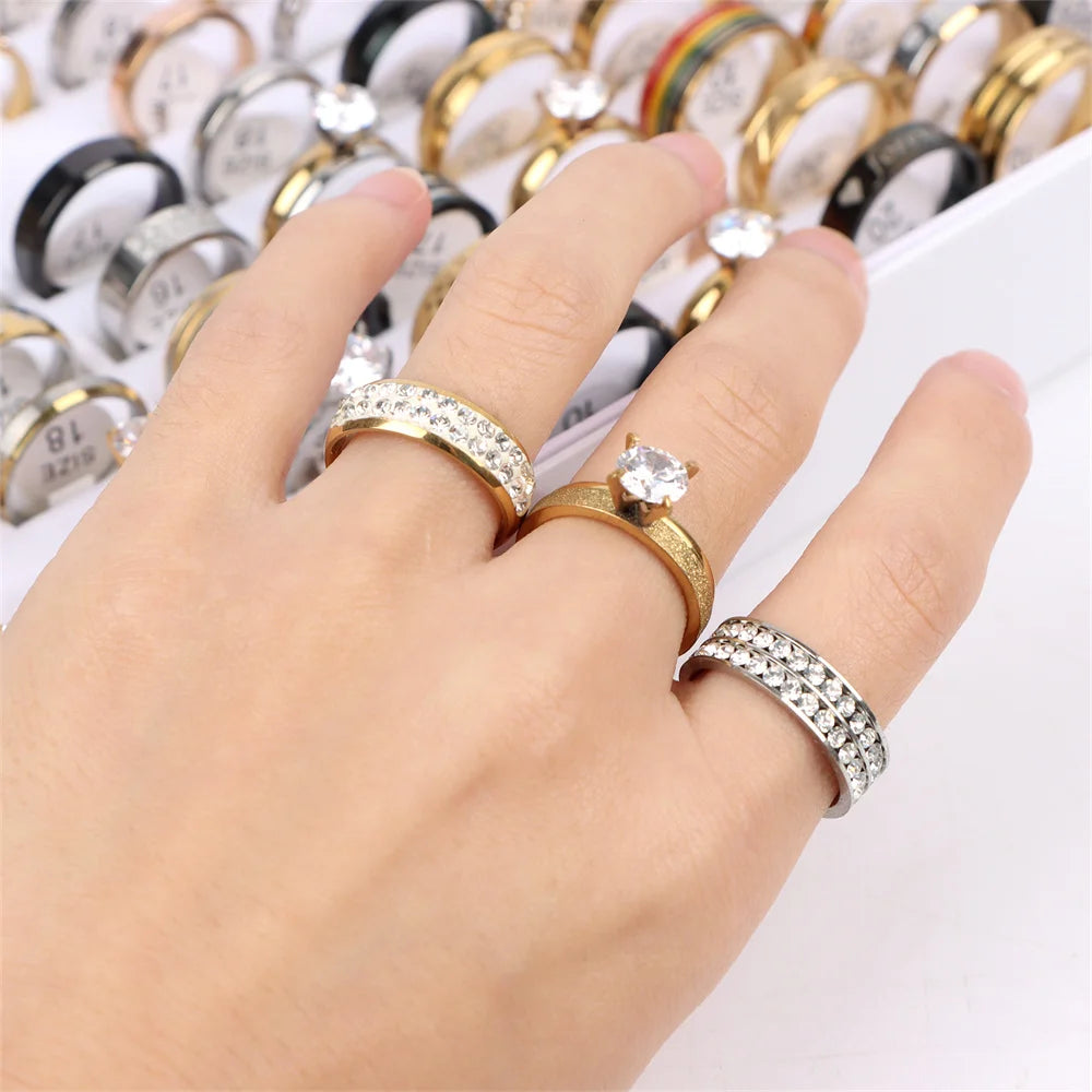 20Pcs Fashion Classic Smooth Hollow Stripe Punk Spike Stainless Steel Rings for Men Women Jewelry Party Gifts Mix Size Styles