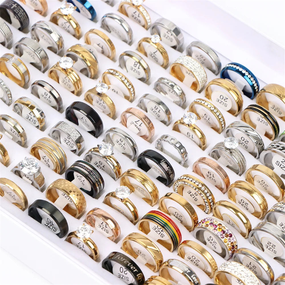 20Pcs Fashion Classic Smooth Hollow Stripe Punk Spike Stainless Steel Rings for Men Women Jewelry Party Gifts Mix Size Styles