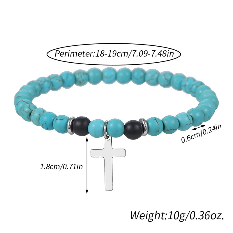 New Beaded Bracelet for Men Minimalist Cross Pendant Braslet Natural Stone Beads Braclet Meditation Brazalete