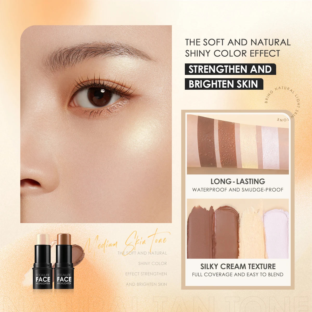 FOCALLURE 2 Pcs/Set Highlighter Makeup Glitter Contouring Bronzer For Face Shimmer Powder Creamy Texture Stick Women Cosmetics