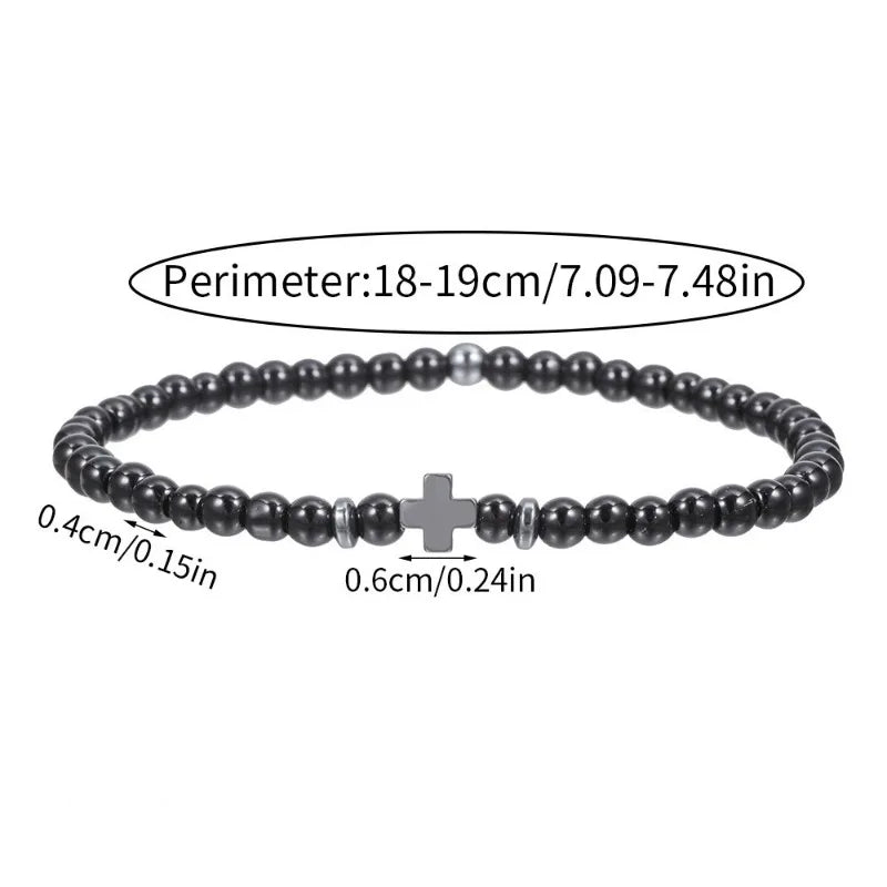 Lucky Cross Charm Bracelet 4mm Natural Stone Lava Quartzs Bead Bracelets Reiki Yoga Energy Bracelet for Men Women Jewelry
